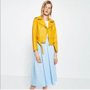 Zara Women Yellow Faux Leather moto Jacket XS